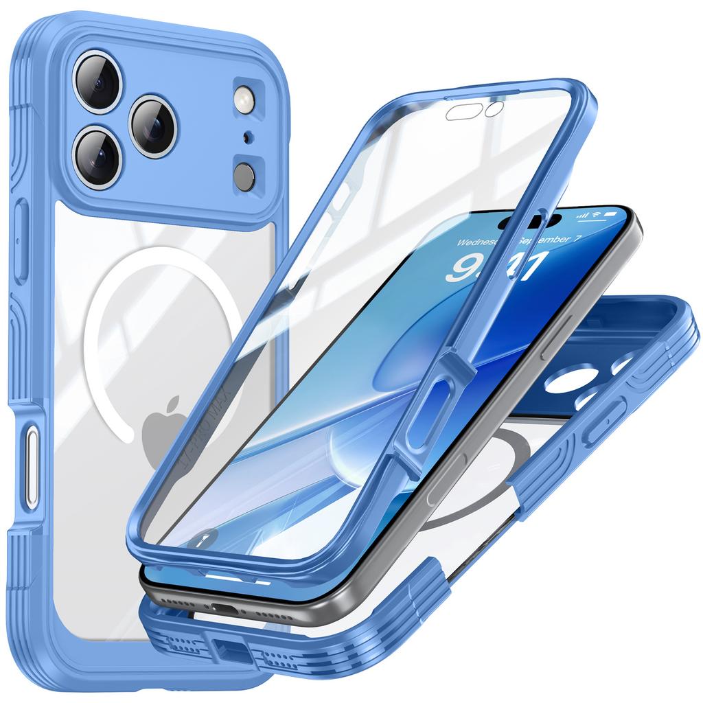 For iPhone 17 Pro Max Magnetic Case PC+TPU Phone Cover with Tempered Glass Screen Film