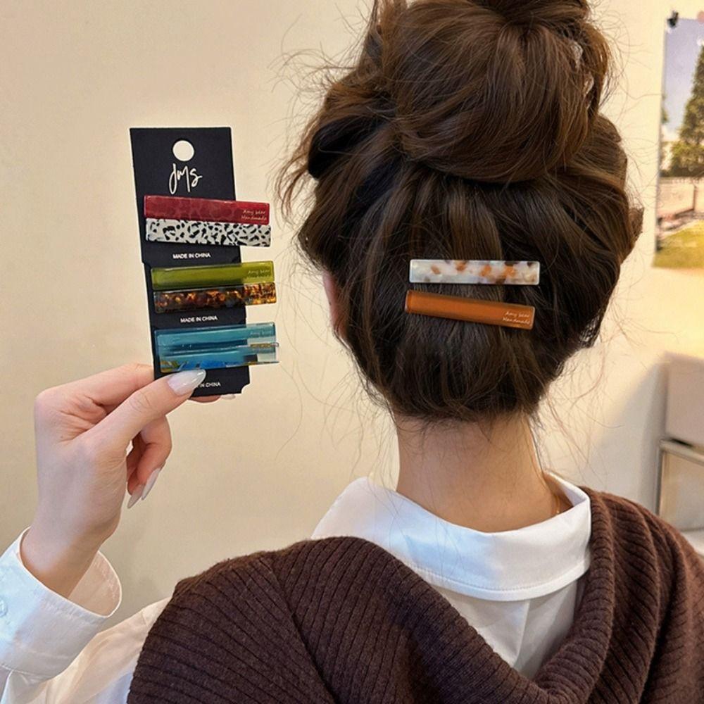2Pcs/set Geometric Hairpins Rectangle Barrette Simple Acetate Hair Clips Girls
