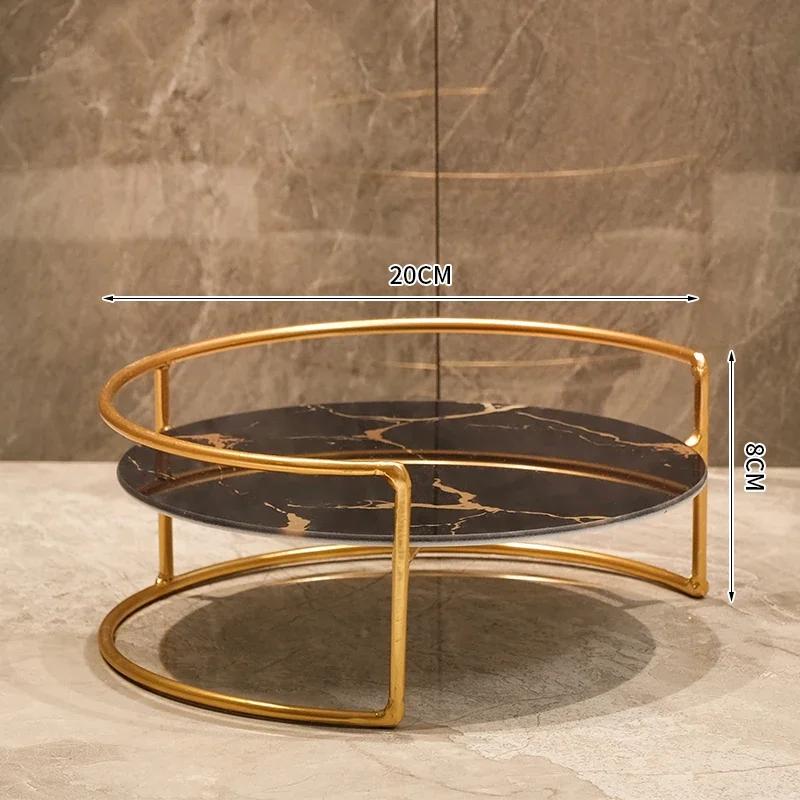 

Metal Marbled Glass Tray 2-piece Set Decorative Storage Rack Desktop Organizer Cosmetic Shelf Display Stand Bathroom Shelves