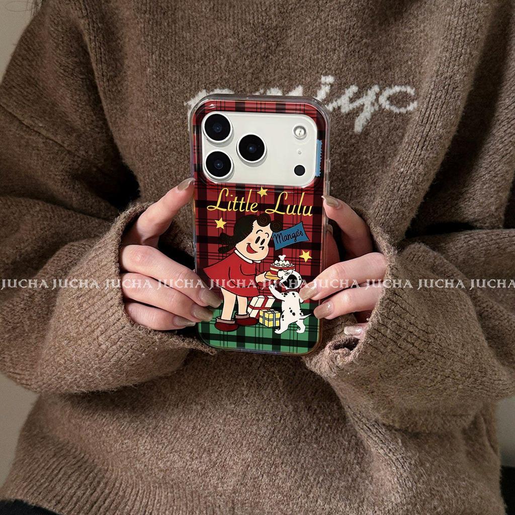 Red Plaid Artistic Phone Case for iPhone 17 Pro, 16 Plus, and 15 with Dirt Resistance and Card Holder by Harada Osamu