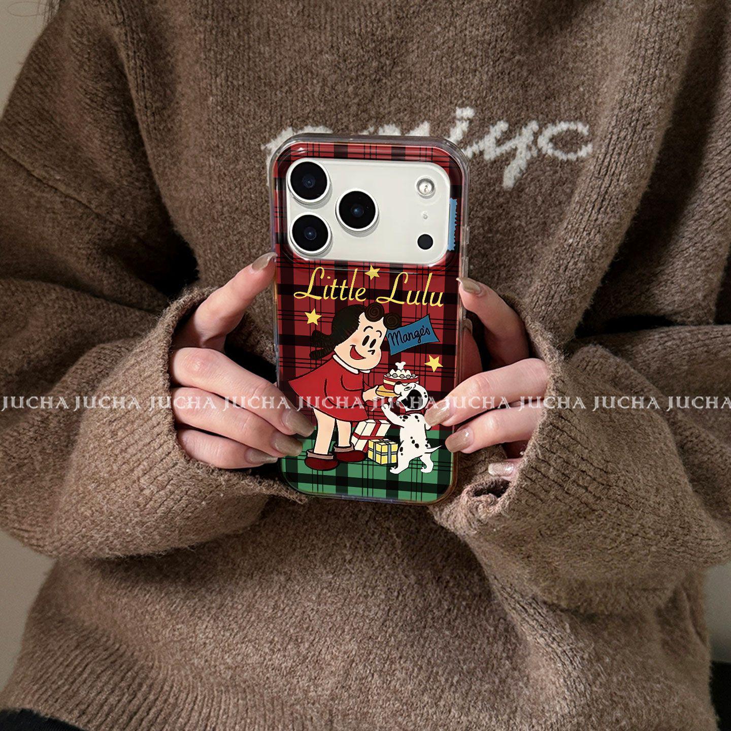 

Red Plaid Artistic Phone Case for iPhone 17 Pro, 16 Plus, and 15 with Dirt Resistance and Card Holder by Harada Osamu XS