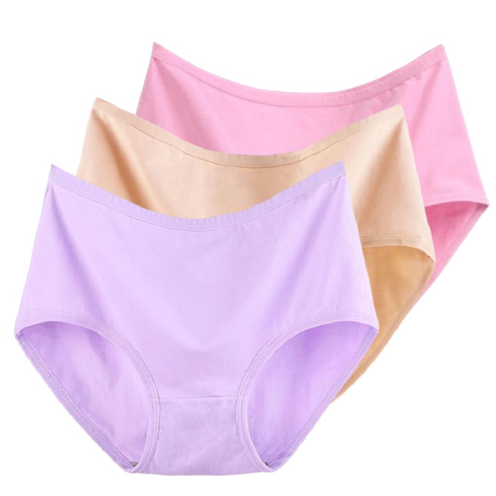 3pcs High Waist Women's Panties Women's Large Size Panties Solid Color High-waisted Triangle Pants Underwear Briefs
