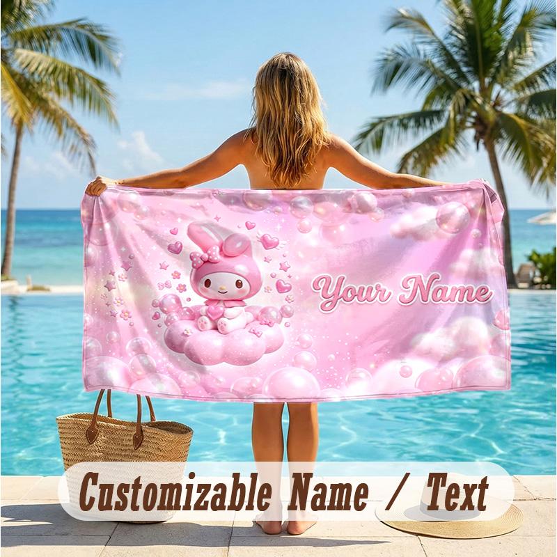 Custom Text Beach Towel, Soft Absorbent Swimming Multi-use TowelMy Melody
