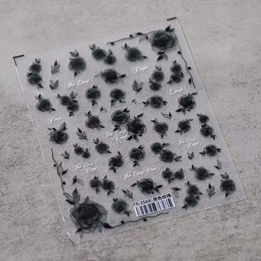 Black and White Translucent Rose Flower Manicure Sticker Waterproof Glue Nail Sticker DI Decorative Appliqué Ornament Sticker