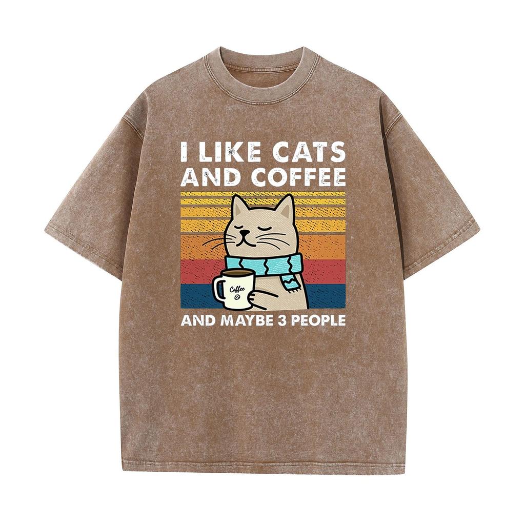 Unisex Cotton T-Shirt - I Love Cats Coffee Graphic Print Oversized Streetwear Hip Hop T-Shirt for Men Women Couple Matching