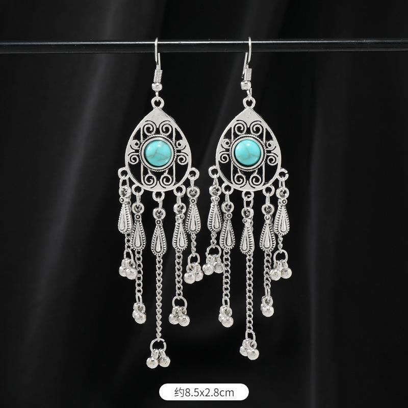 Niche turquoise earrings Bohemian long fringed earrings women's retro design earrings