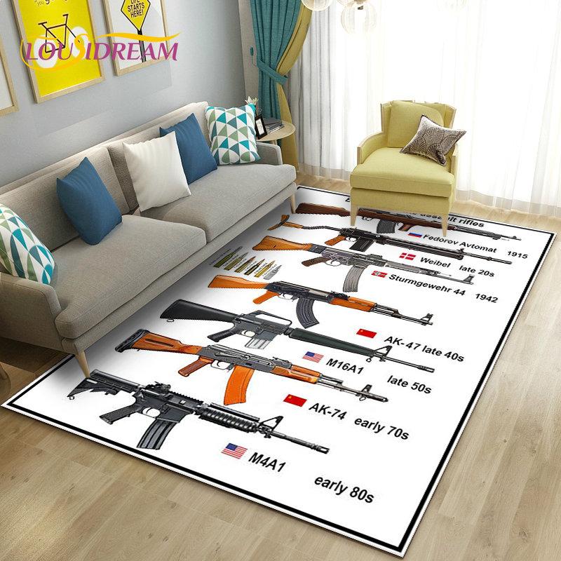3D Assault Rifle Pistol Revolver Gun Area Rug,Carpet Rug for Living Room Bedroom Sofa Doormat Decor,Kid Play Non-slip Floor Mat