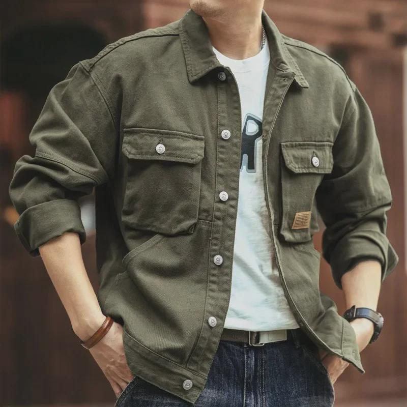 Men's High-End Retro Denim Jacket - Trendy, Loose-Fit Lapel Style for Spring and Autumn