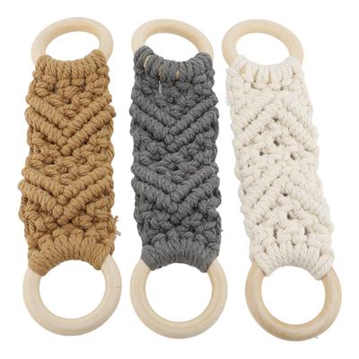 3PCS Macrame Towel Holder Wooden Rings Cotton Rope Woven Towel Hanger for Kitchen Bathroom Hotel