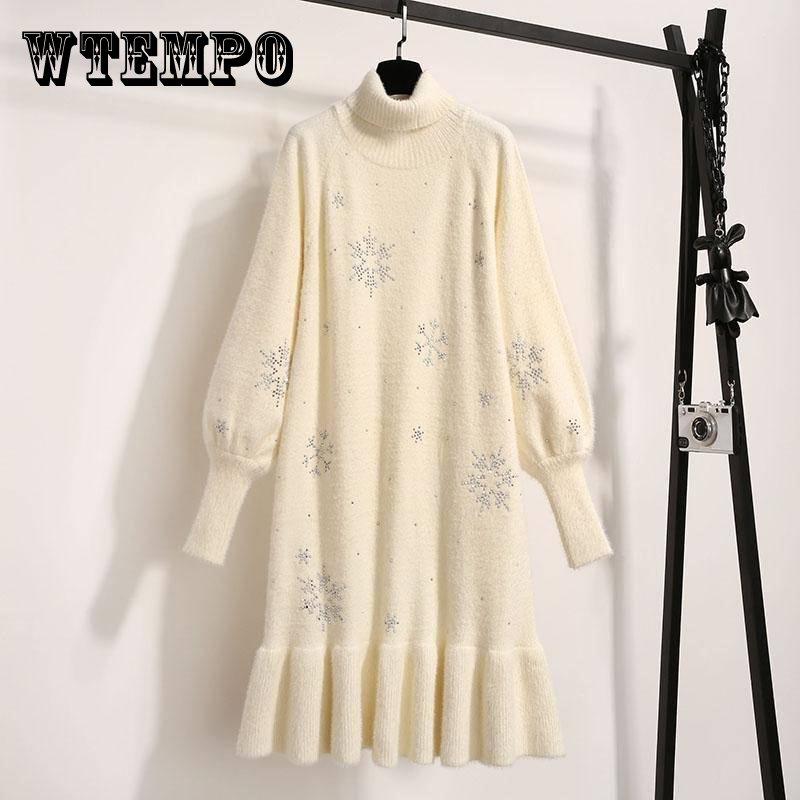 

Женская белая водолазка, теплый пуловер, платье-свитер, тонкая рубашка со снежинками, вязаное платье