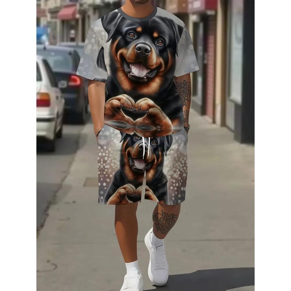 Summer Men's Two-Piece Set Animal 3D Printed Sports Wear Fashionable Soft Comfortable Breathable Large Loose Casual Style Sports Wear