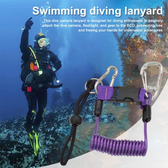 Scuba Diving Coil Landyard Stainless Steel Spring Lanyard with Quick Release Buckle Swimming for Underwater Camera Flashlight