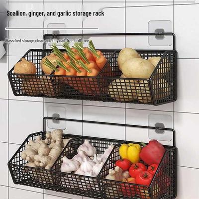 Wall-Mounted Kitchen Spice Rack & Storage Basket for Onions, Garlic, and Ginger