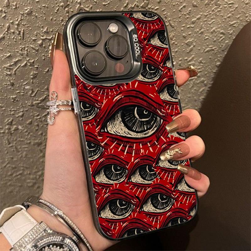 Spooky Scary Red Eye Laser Plated Case For iPhone 11 12 14 15 16 Pro Max 13 SE 3 2 7 8 Plus X XR XS MAX Shockproof Bumper Cover