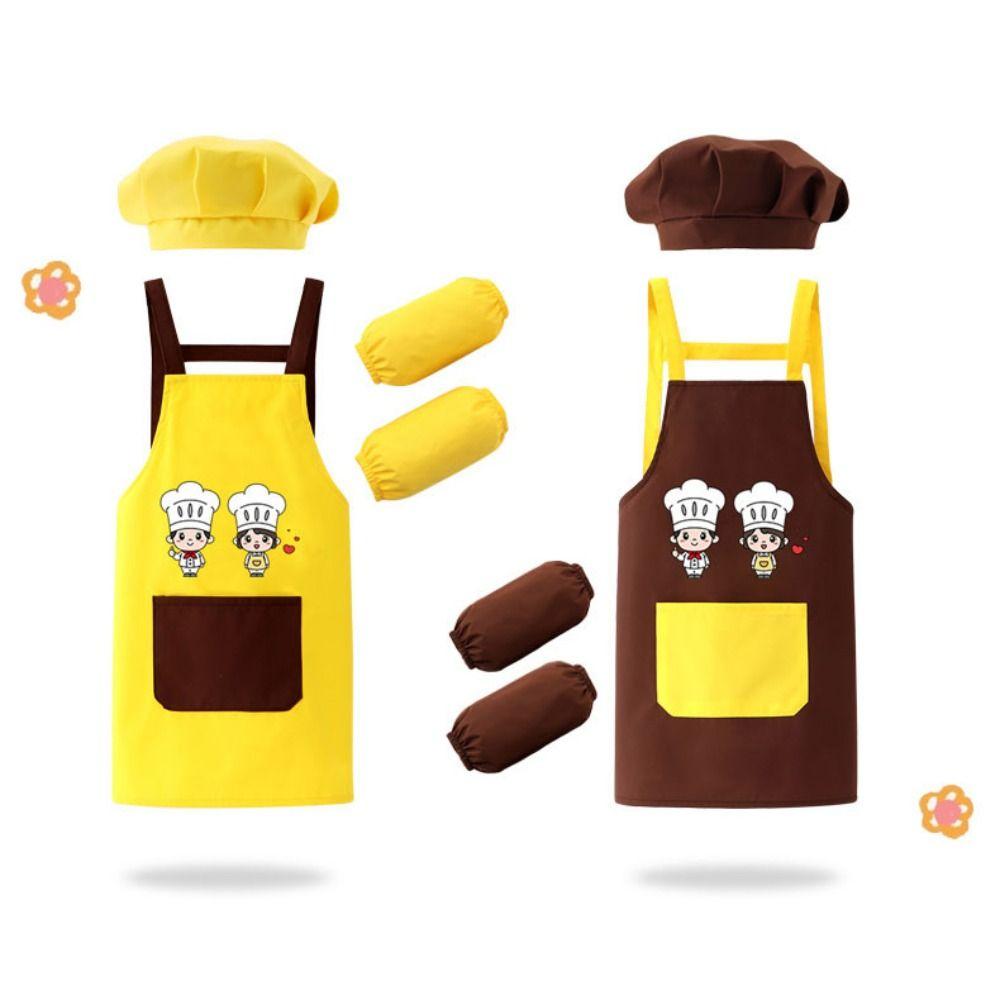New Cartoon Kids Apron Waterproof Arm Sleeve Painting Apron Hat Chef Cap Children's Bib Costume Prop