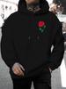 Casual Rose Print Hoodie - Stylish Drawstring Pullover with Kangaroo Pocket