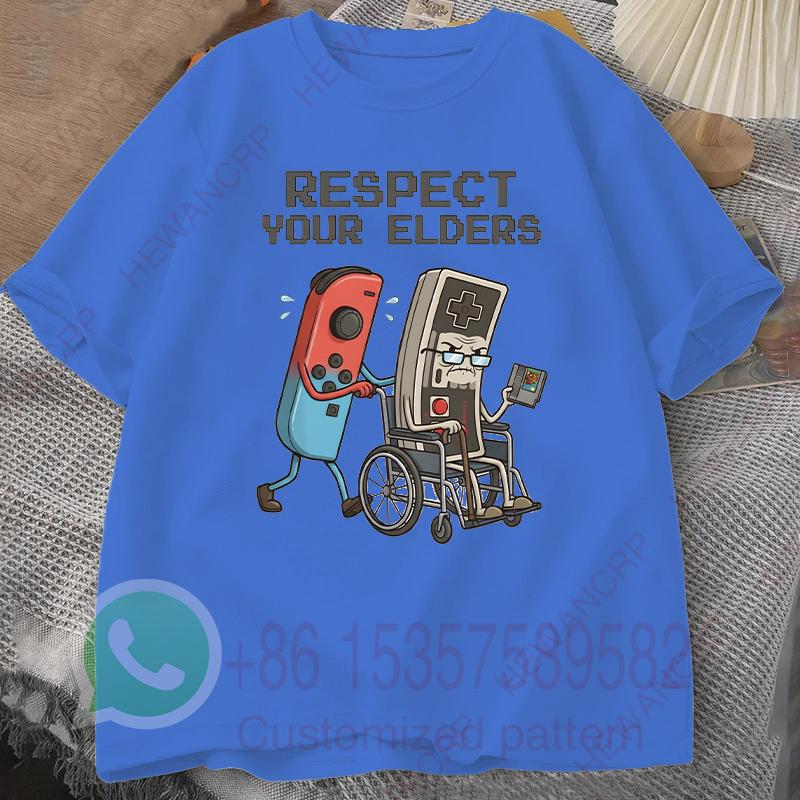 Respect Your Elders Mens Tshirt Summer Tracksiut Roundneck Pullovers Shortsleeved Tops Harajuku Cotton Casual Streetwear