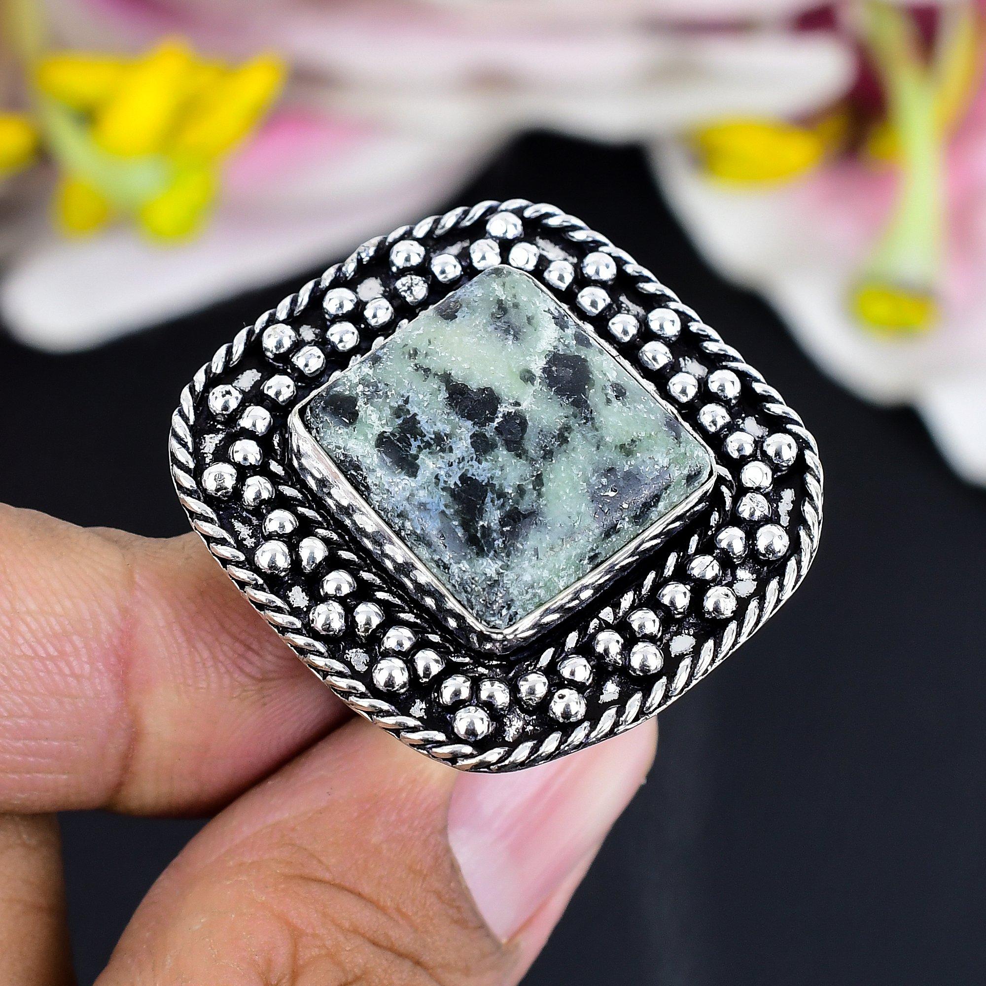 

Ruby Zosite Gemstone Handmade 925 Sterling Silver Jewelry Ring Size 7.5 KG-1698