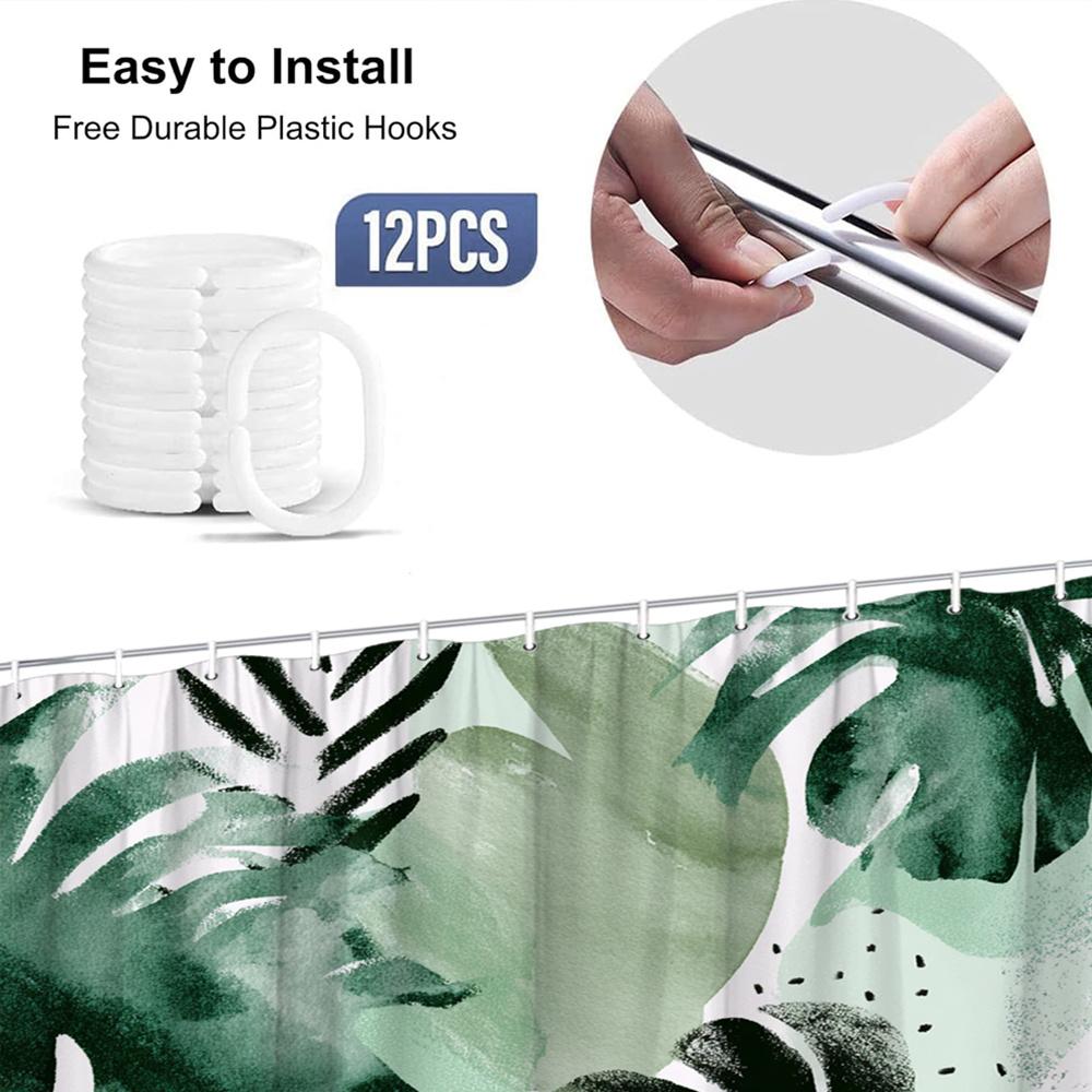 Green Monstera Leaf Shower Curtain 1Pc With 12 Hooks For Bathroom Home Decor Polyester 2D Flat Print 70.8X70.8 Inch