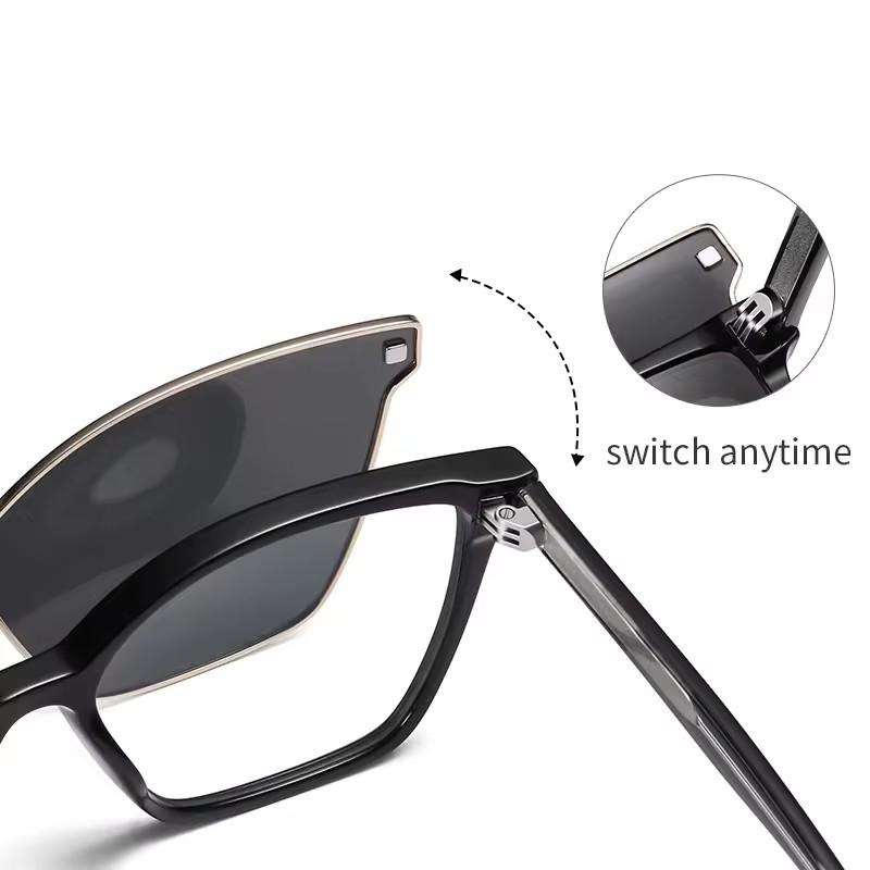 Classic square Polarized Magnetic Clip On Shade Sunglasses Reading Glasses Taojing-