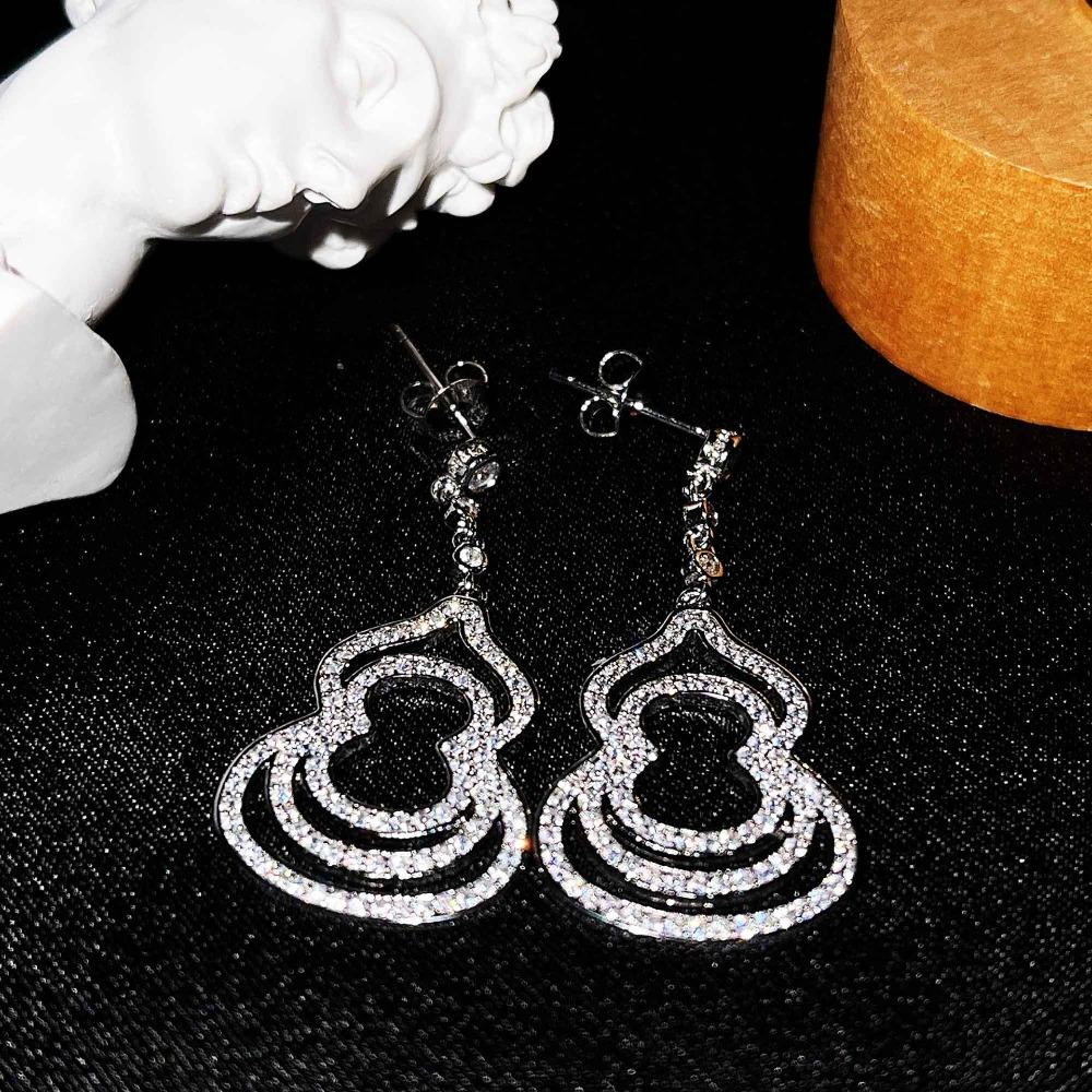 Luxury Gourd Drop Earrings PT950 Coated Zirconia Imitation Long Elegant Earrings for Women Handmade Jewelry
