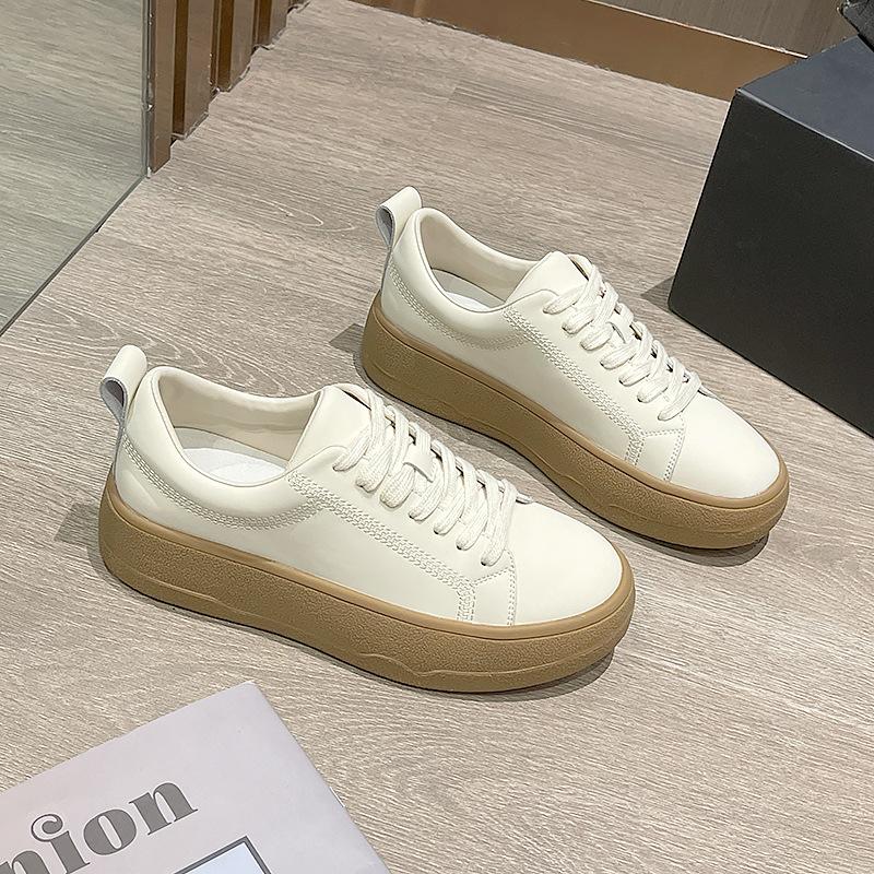 Leather White Shoes Women's Platform Heightening Board Shoes Sports and Leisure Women's Shoes Trendy Spring New Versatile