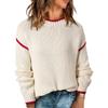 Women's Fashion Color Blocked Round Neck Long Sleeved Knitted Sweater Pullover Sweater Top