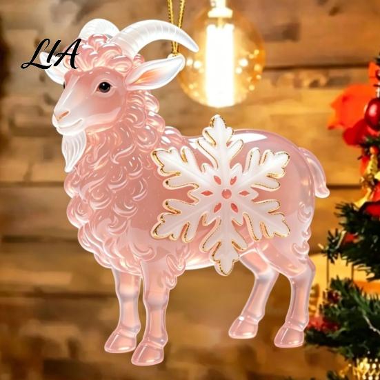 Decorative Holiday Ornaments Christmas Acrylic Goat Ornament, Sheep Hanging Decoration for Xmas Tree, 2D Flat Animal Pendant Festive Party Decor