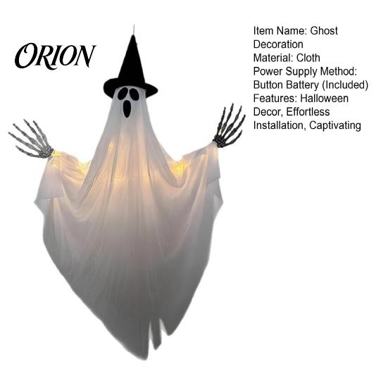 Lighted Ghost Pendant Halloween Hanging with Witch Hat, Light Up Spooky Tree Decorations Outdoor Decor for Porch Tree, Haunted House Scene Ornament