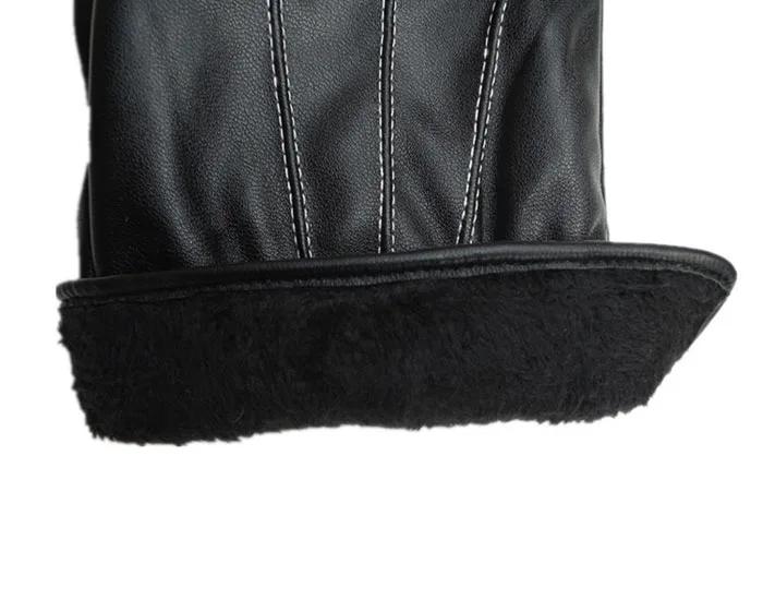Handschuhe Herren Winter Leder Schwarze Handschuhe Knopf Warme Fäustlinge Luxuriöses PU-Leder Autofahren Herren Echte Winddichte Autofahrerhandschuhe