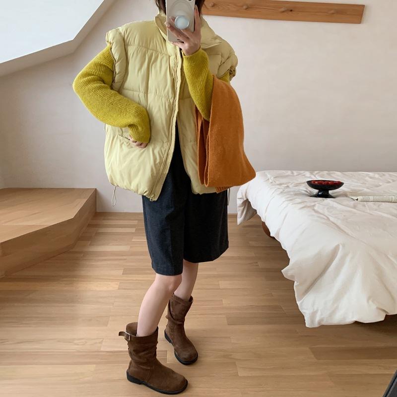 New Women's Clothing Solid Color Zipper Pocket Cotton Clothes Vest Fashion Stand-up Collar Temperament Commuter Jacket