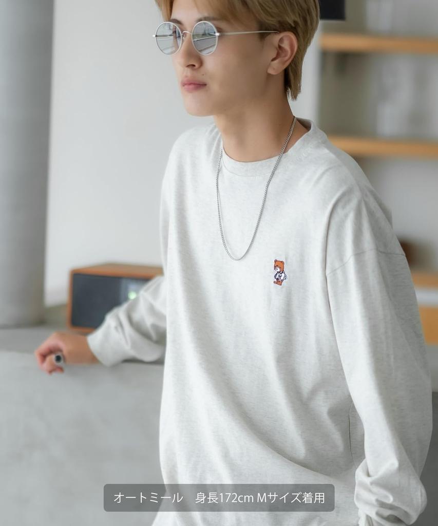 Casual Long Sleeve Skater Bear Embroidered for White [IMPROVES] [SIDEWAYS TANCE] T-Shirt Men,