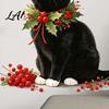 Winter Home Atmosphere Stickers Christmas Cute Black Cat Wall Sticker PVC Decal with Polka Dot Cone Hat Party Supplies And Red Berries Waterproof
