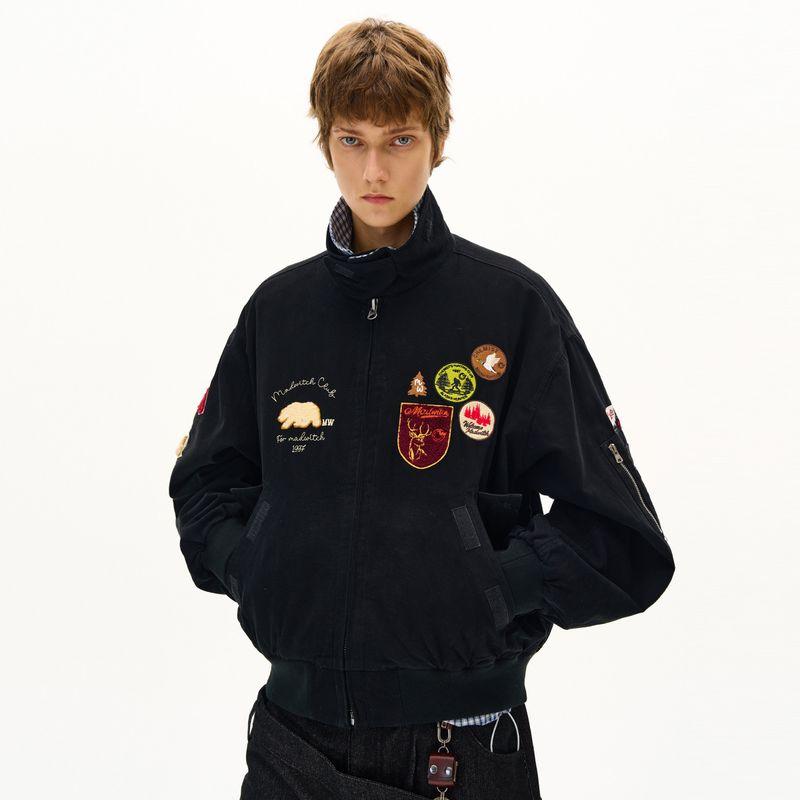 

Madwitch Original Embroidered Badge Design Hunting Jacket Cotton Coat Retro High Street Barn Style Workwear Jacket Black XL