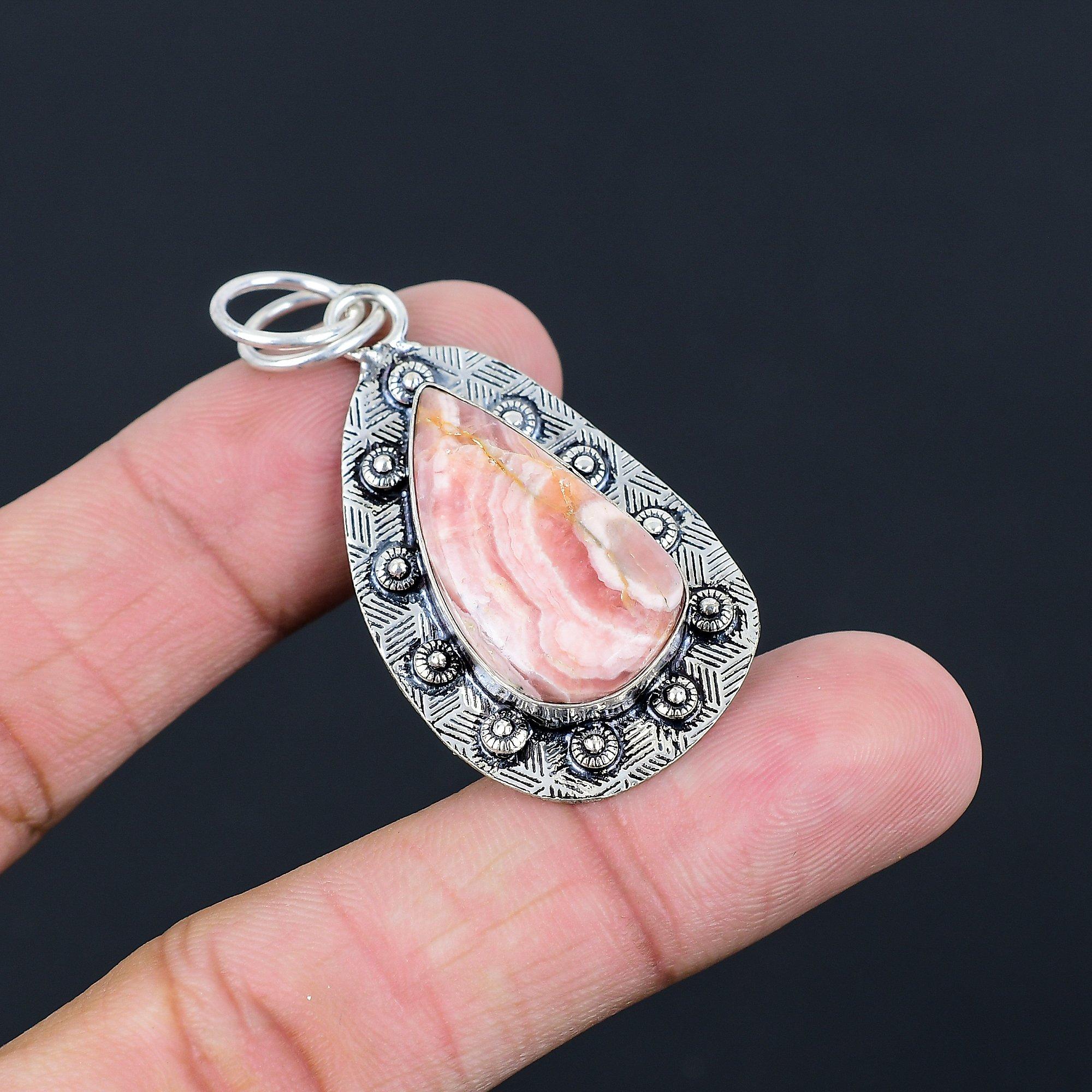 Natural Rhodochrosite Gemstone Jewelry 925 Sterling Silver Pendant For Women