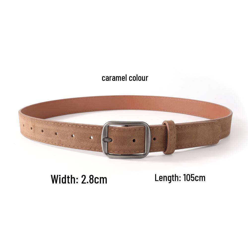 Women s Maillard Style Retro Belt: Trendy, Personalized Frosted Velvet with Japanese Character Buckle; Perfect for Jeans. 105cm