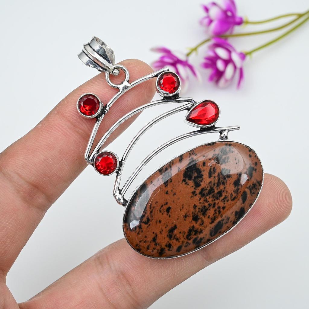 Mahogany Obsidian, Red Garnet Jewelry, 925 Solid Sterling Silver Pendant, Handmade Gemstone Jewelry Pendant For Memorial Day