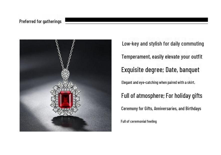 Cultivate Red Gem Necklace 925 Sterling Silver - Luxury Sugar Cube Design for Elegant Women's Evening Wear