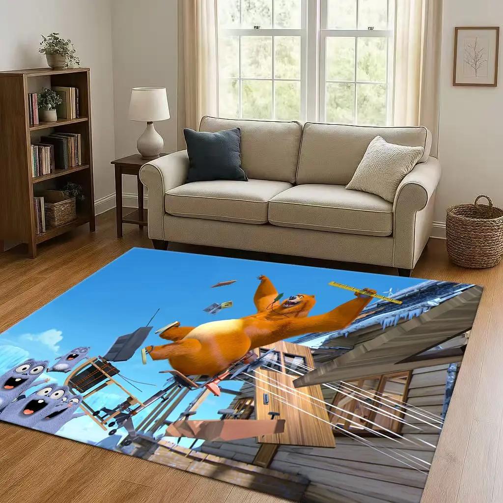 3D Kawaii Grizzy and The Lemmings Cartoon Living Room Non-Slip Area Rug Carpet for Bedroom Playroom Sofa,Home Doormat Gift Kid