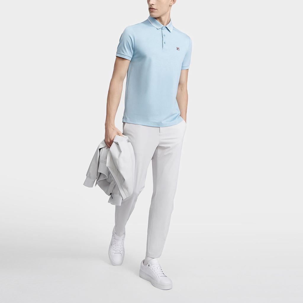 Fila Logo Print Casual Knit Short Sleeve Polo Shirt Men Polo Shirts Forget-Me-Not-Blue F11M321106ALB