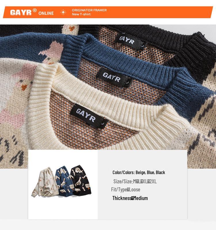Men's Trendy Crew Neck Long Sleeve Knit Sweater - Autumn/Winter Casual Loose Jacket