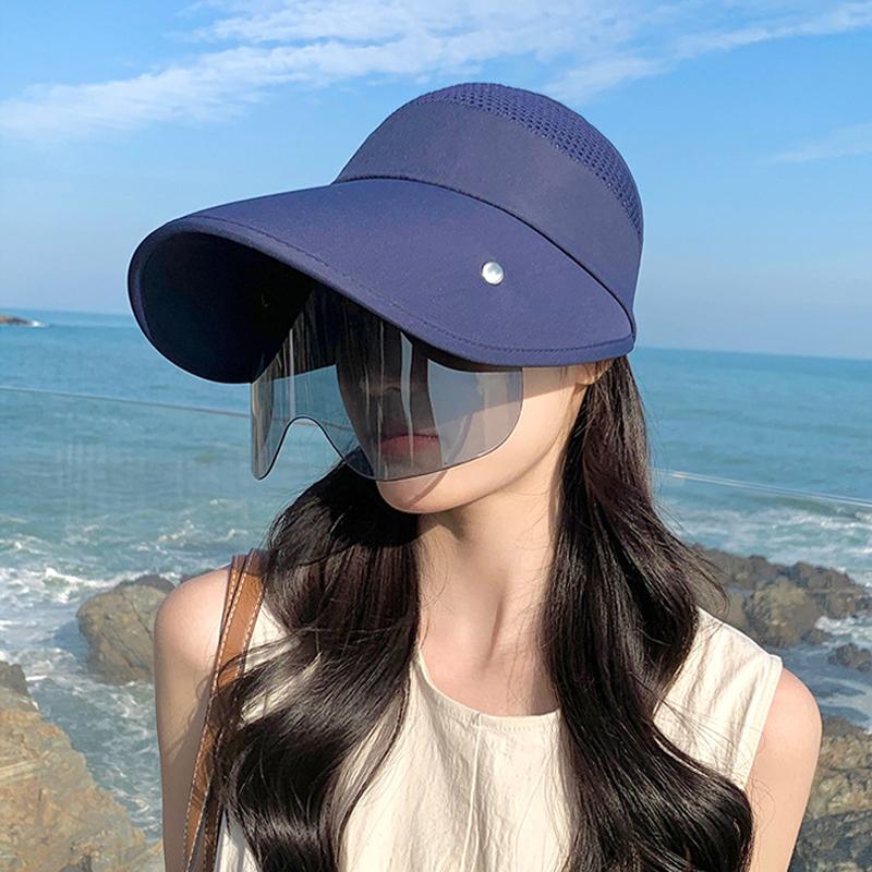 Summer Women Sun Hat with Eyeglasses 13cm Large Brim Bucket Hat Breathable Outdoor Activity Empty Top Cap Magic Tape Adjust Travel Beach Cap