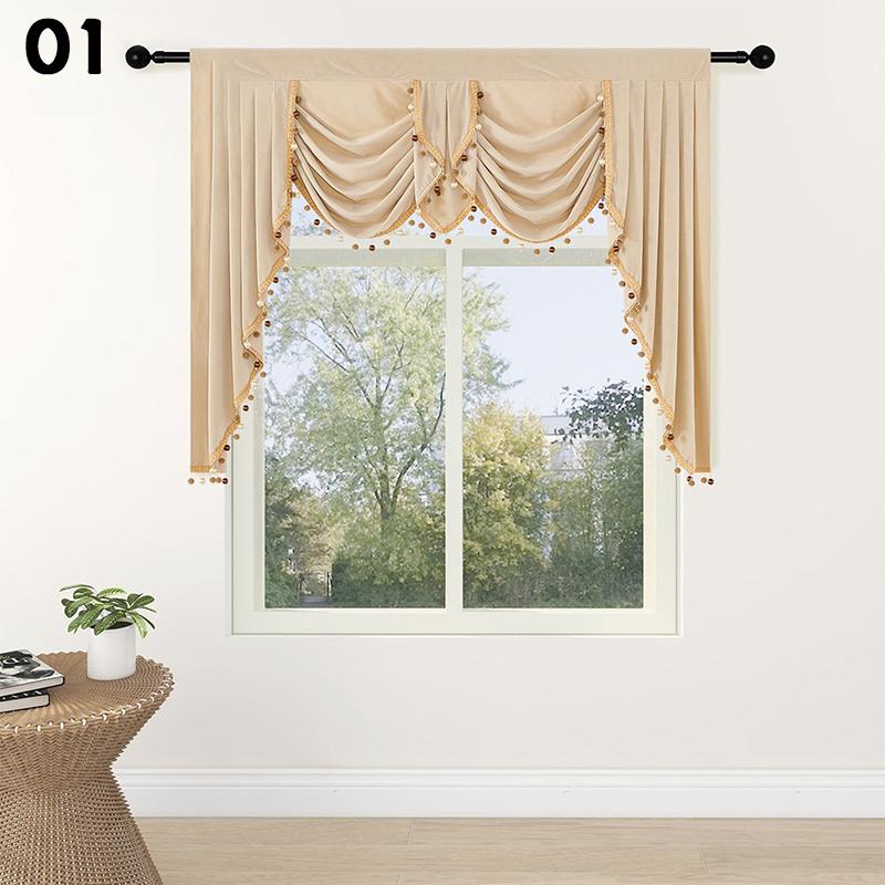 European Style Tassel Valance Velvet Short Curtain Double Wave Curtain Head Pelmet Living Room Bedroom Hotel Windows Swag