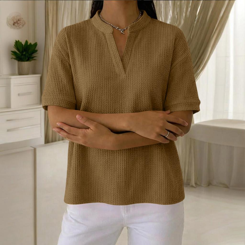 Women's Fashionable New Short Sleeved V-Neck Pullover Loose T-Shirt Top