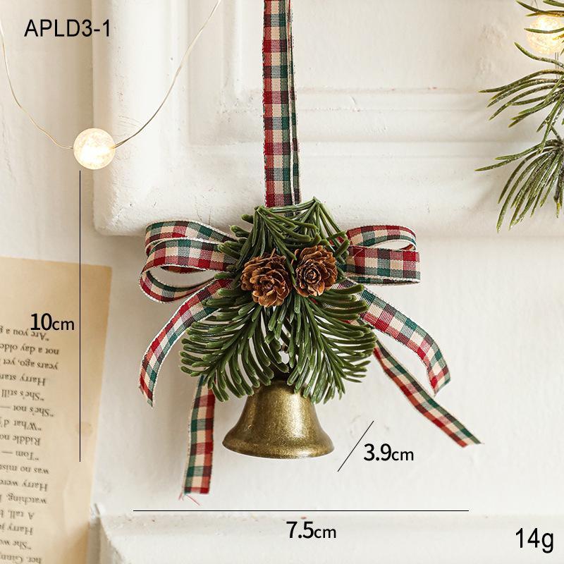 Wrought iron metal bell bow red fruit pine branch pine cone pendant door hanging Christmas decorations Christmas tree pendant