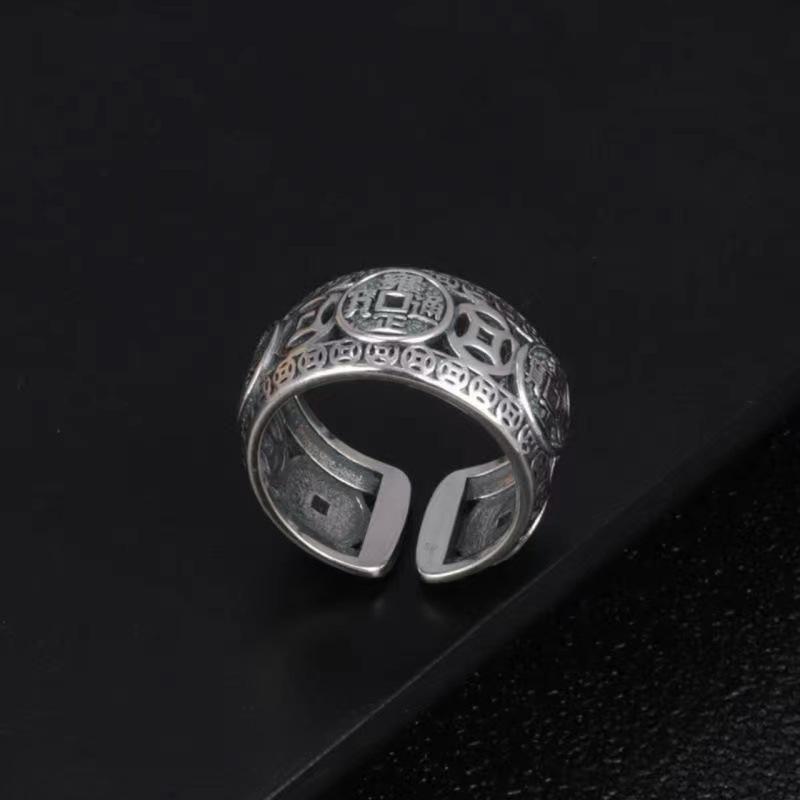 Five Emperors Money National Trend Ring Men's Retro Open Ring Five Emperors Money Ring