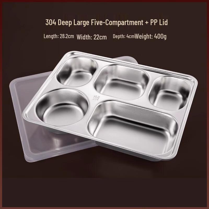 

AVADEN 304 Stainless Steel 5-Compartment Meal Plate Set