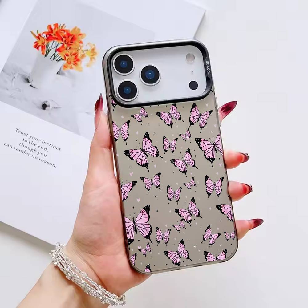 colorful Beatiful Butterfly Phone Case For iPhone 17 16 15 14 13 12 11 Pro Max Plus Silver candy Matte Cover
