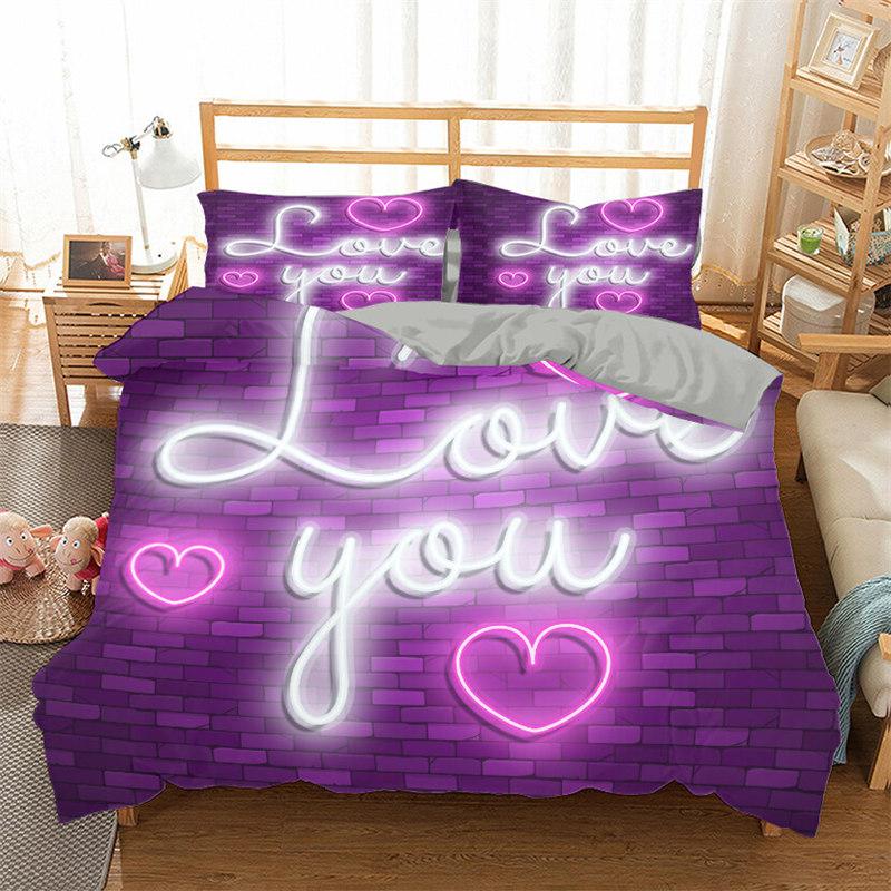 3D Love Heart Duvet Cover Microfiber Romantic Love Affection Theme Bedding Set King Full For Kids Teen Valentines Day Room Decor