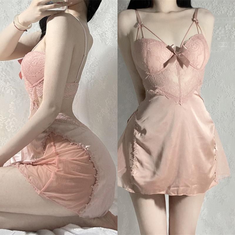 

Сексуальный кружевной халат из 2 предметов, пижамный комплект с открытой спиной, ночная рубашка с подтяжками, нижнее белье, весна-лето, атласная пижама, свободная домашняя одежда XL